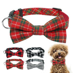 Fashion Plaid Dog Collar With Bowtie Puppy Adjustable Bowknot